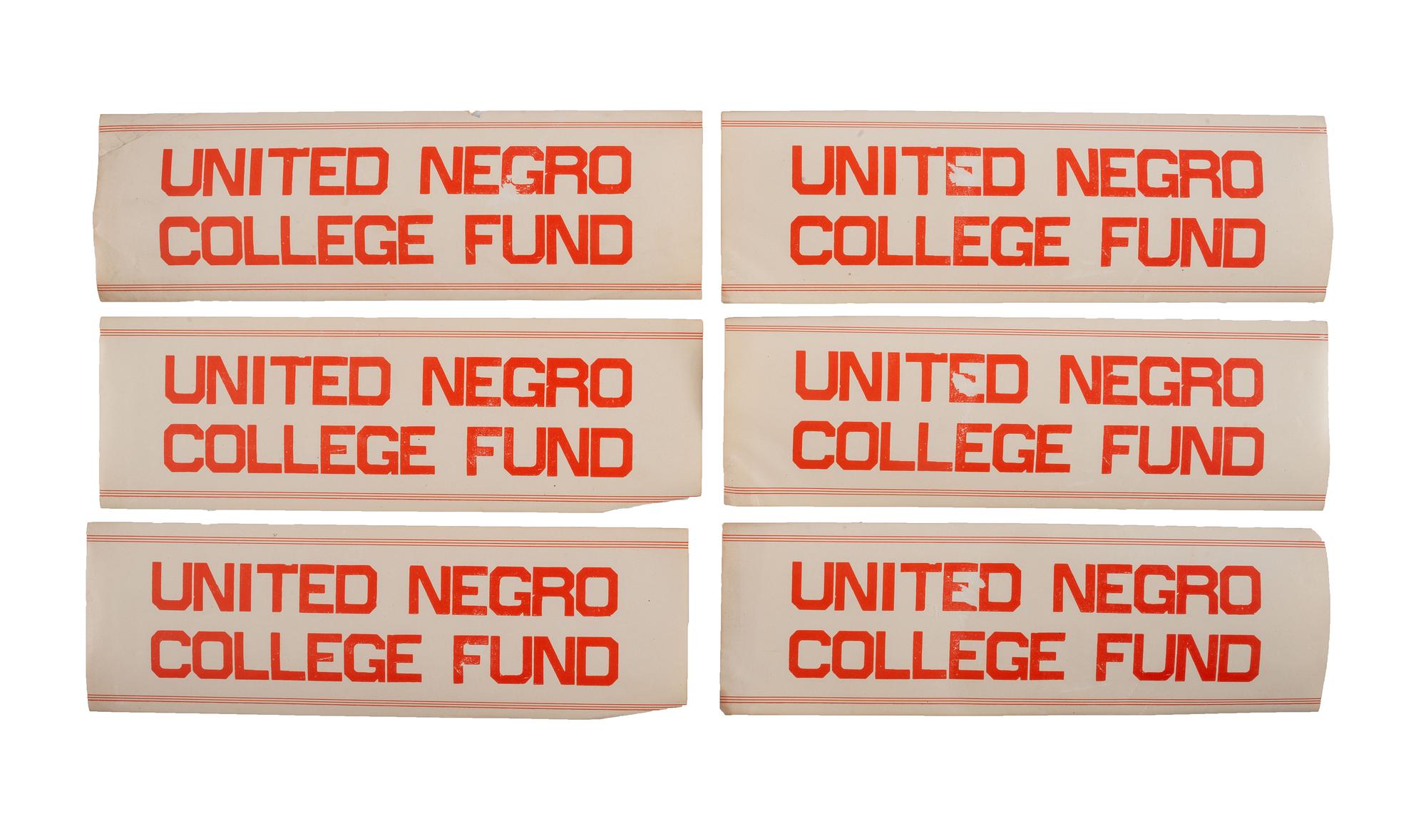 [EDUCATION]. A group of 7 items promoting the United Negro College Fund, incl. early display placard and bumper stickers.