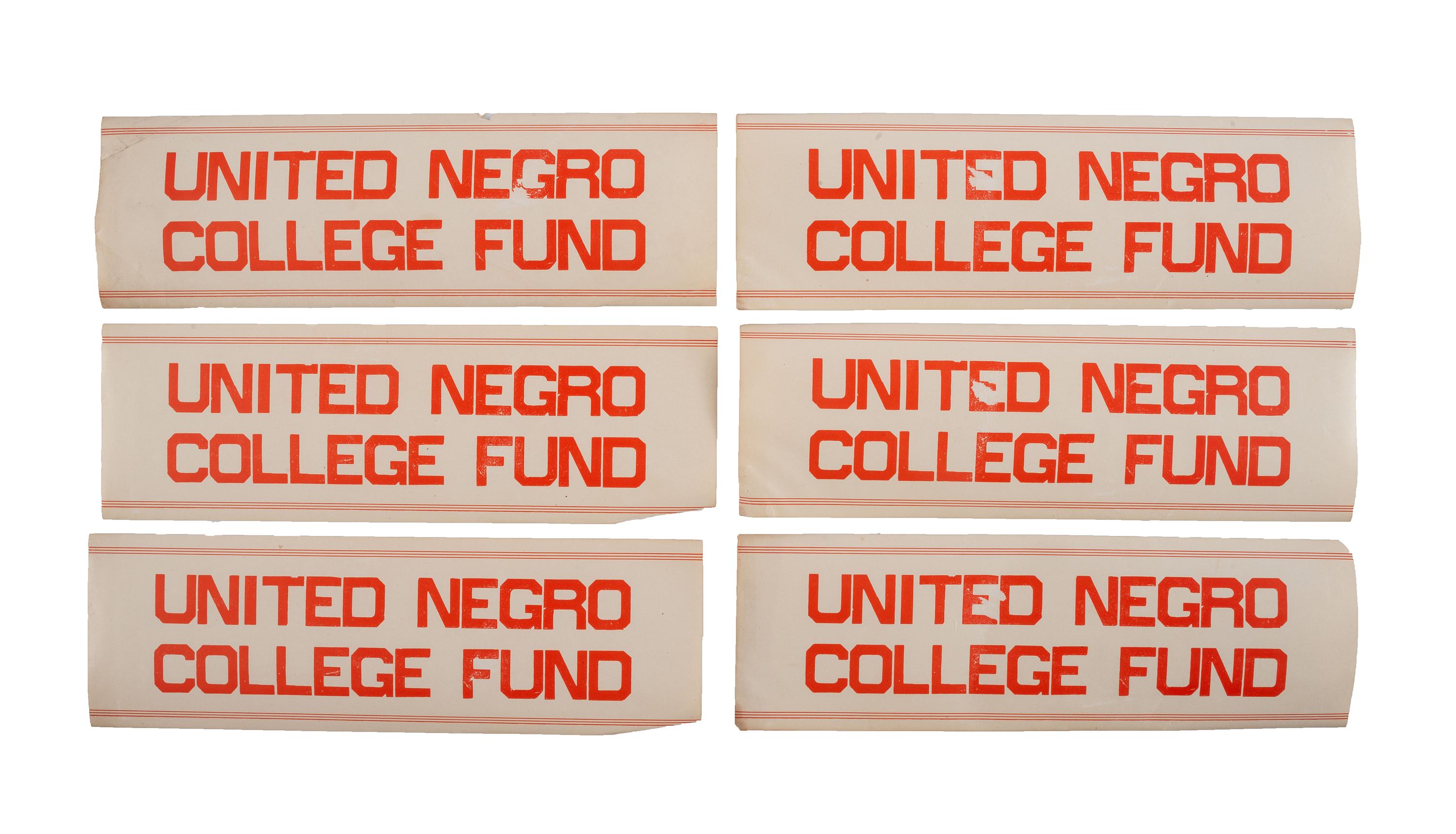 [EDUCATION]. A group of 7 items promoting the United Negro College Fund, incl. early display placard and bumper stickers.