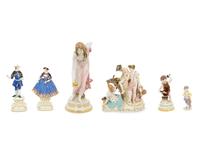 A Group of Six Meissen Porcelain Figures, including Woman with Golden Ball by Walter Schott