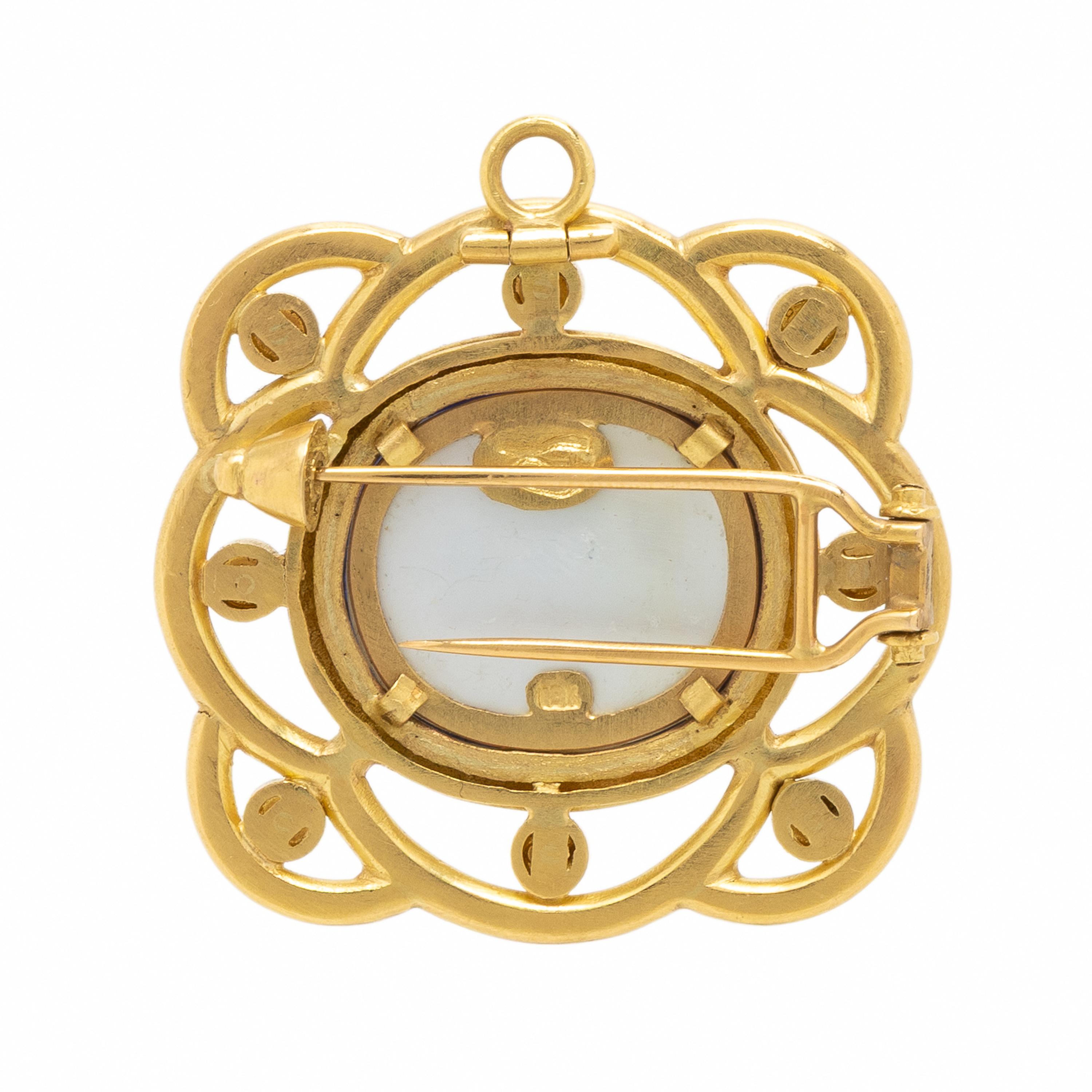 Elizabeth Locke, Venetian Glass Intaglio, Cultured Pearl, and Yellow Gold Brooch