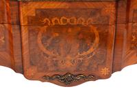 A Pair of Late Louis XV Style Gilt Bronze Mounted Marquetry Marble-Top Commodes