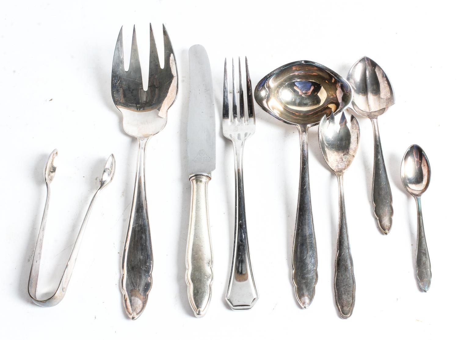 An Assembled German Silver-Plate Flatware Service, , approximately 30 items.