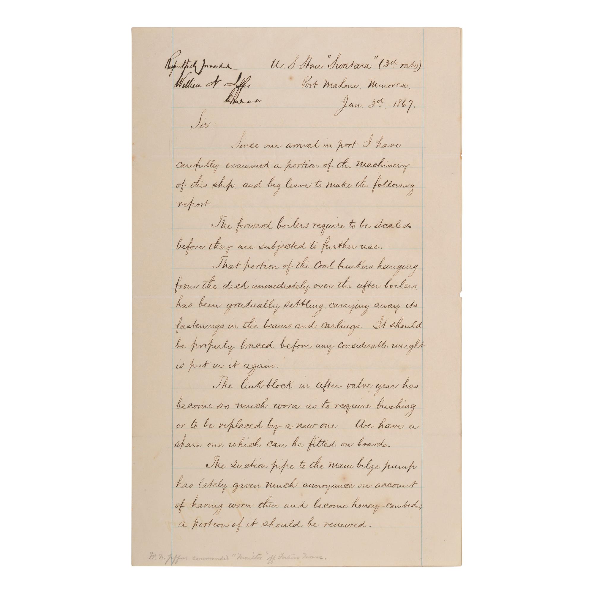 [CIVIL WAR] - [LINCOLN ASSASSINATION]. A group of 3 documents related to the Lincoln kidnapping and assassination plot, and the USS Swatara's pursuit of an alleged conspirator, comprising: