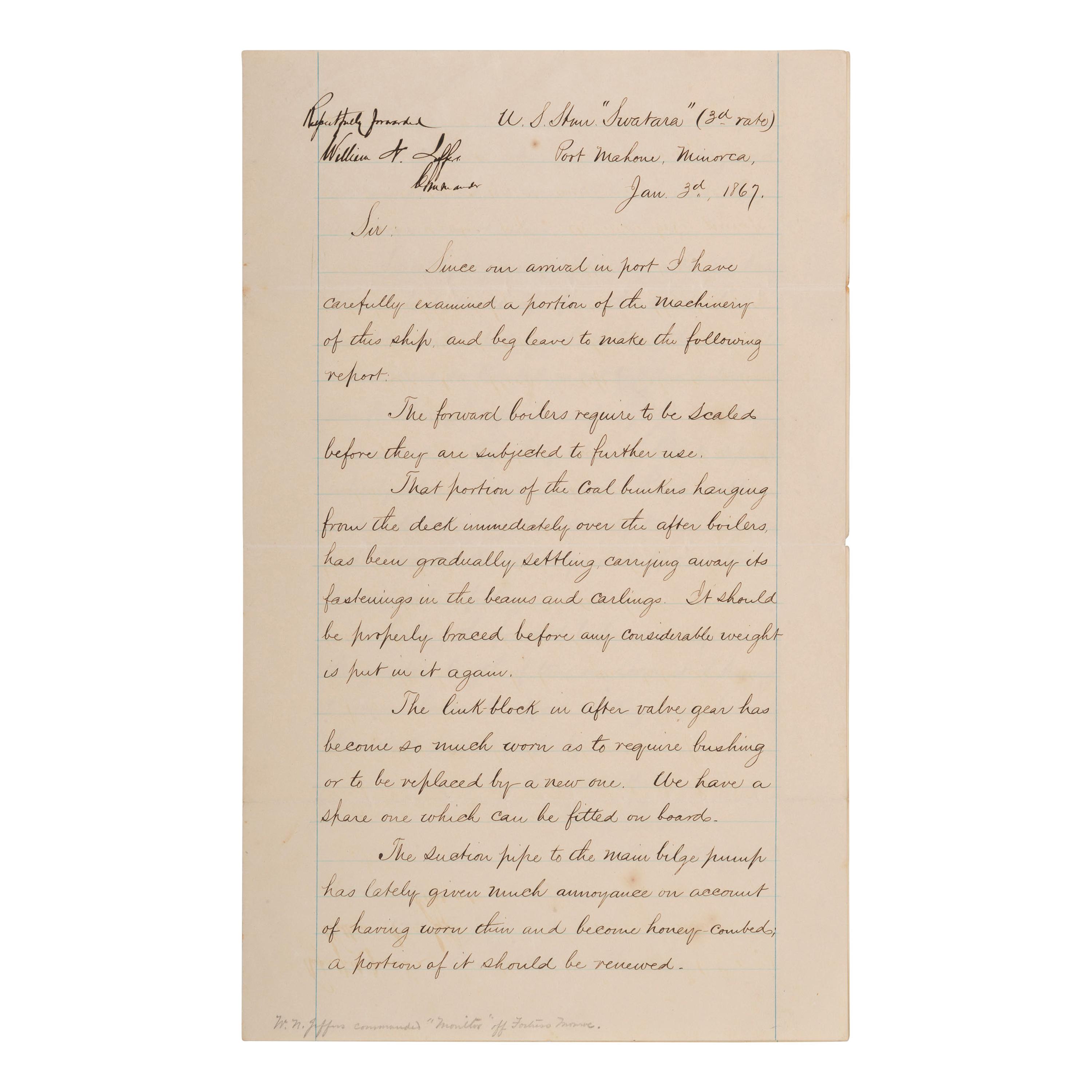 [CIVIL WAR] - [LINCOLN ASSASSINATION]. A group of 3 documents related to the Lincoln kidnapping and assassination plot, and the USS Swatara's pursuit of an alleged conspirator, comprising: