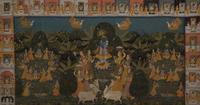 A Traditional Indian Pichhwai Cloth Painting 32 x 60 inches. — 20th CENTURY