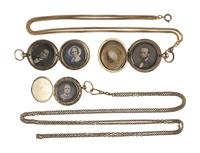 [EARLY PHOTOGRAPHY]. 11 lockets containing daguerreotypes and tintypes.
