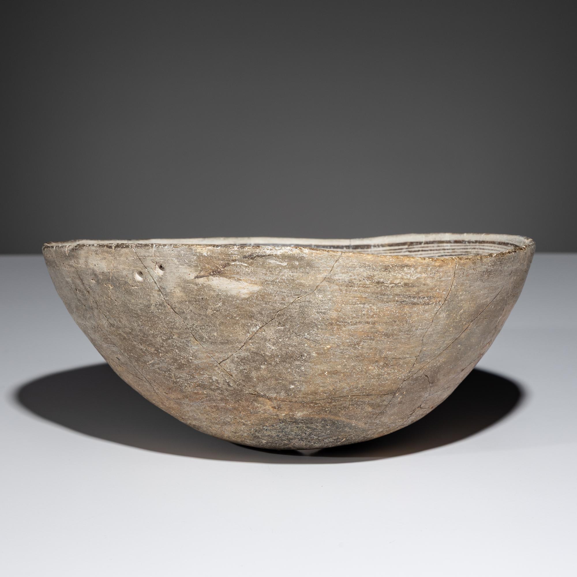 Ancestral Pueblo, Mimbres Classic Black-on-White Pottery Bowl, with Star or Blossom Design