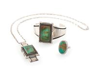 Silver and Royston Turquoise Necklace AND Cuff Bracelet Set, PLUS