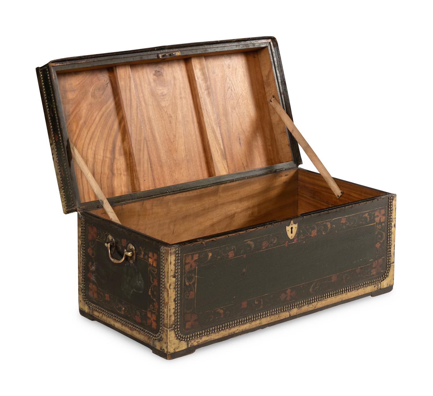 A Brass-Studded Painted Leather Trunk