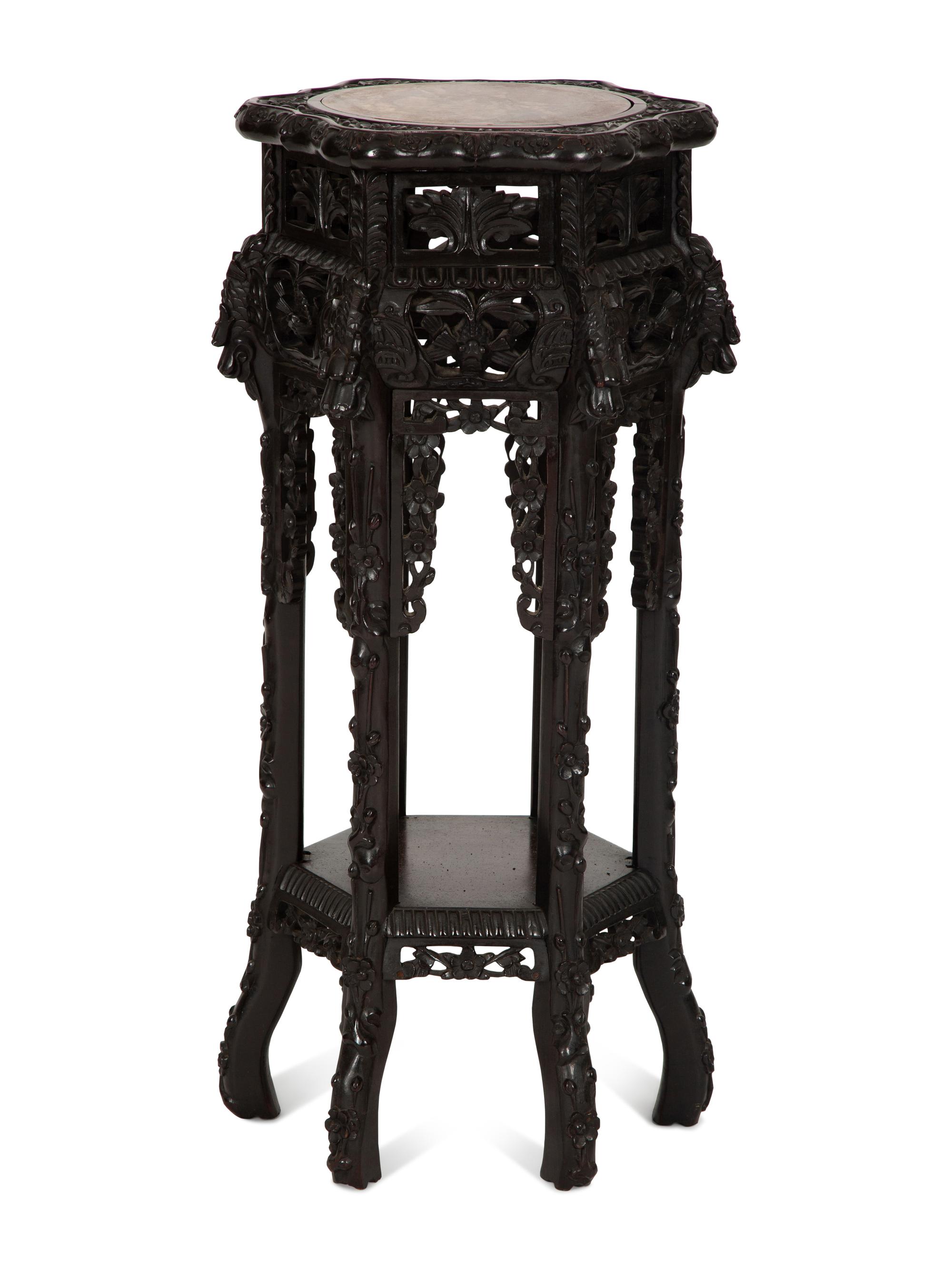 A Chinese Carved Hardwood Pedestal