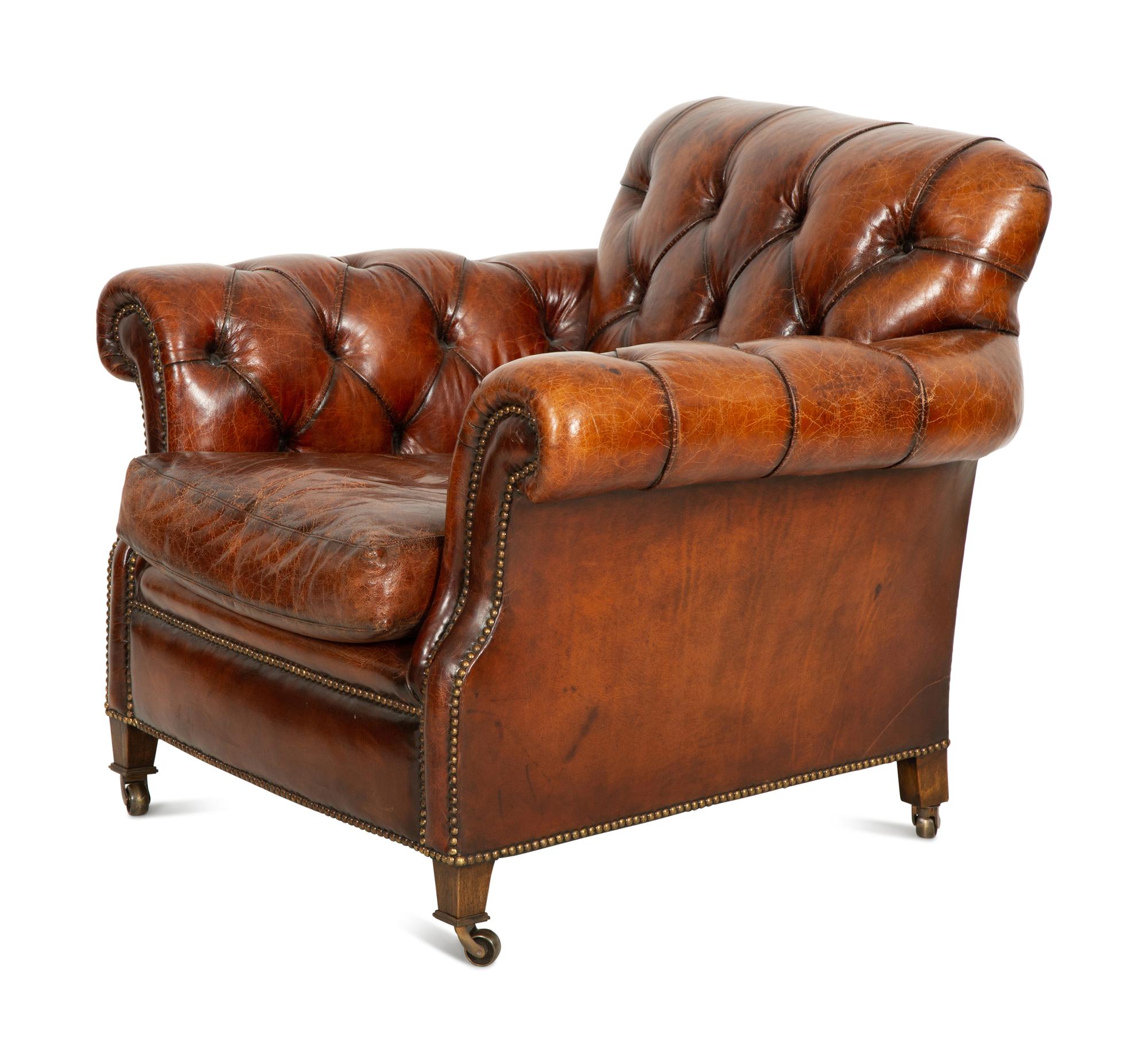 A Pair of Chesterfield Style Leather Club Chairs