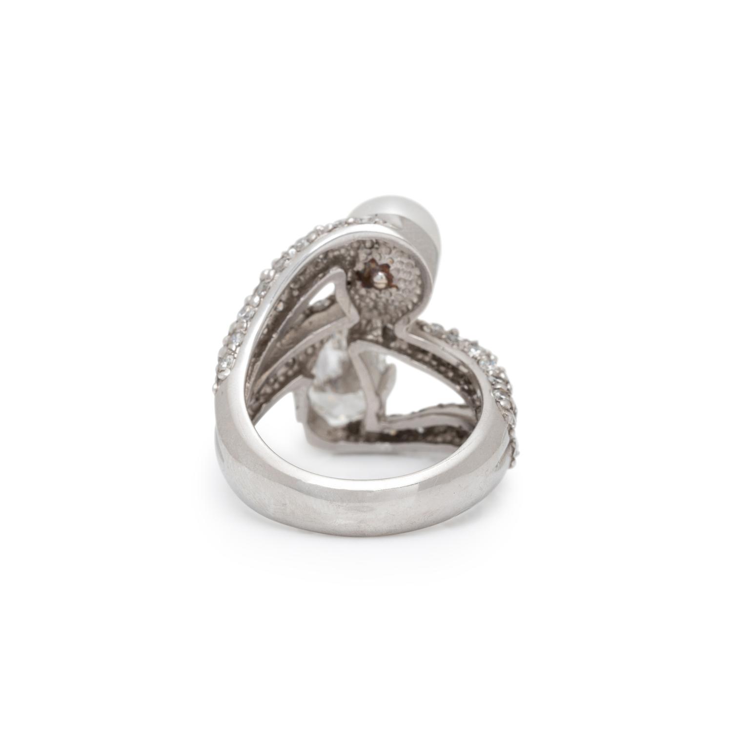 DIAMOND, CULTURED PEARL, AND PLATINUM RING