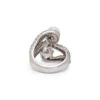 DIAMOND, CULTURED PEARL, AND PLATINUM RING