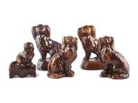 Five Rockingham Glaze Spaniel Figures