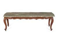 A Louis XV Provincial Carved Walnut Low Table with Serpentine Verde Marble Top