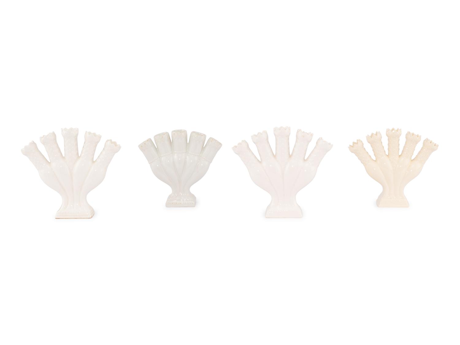 Four White Glazed Ceramic Tulip Vases