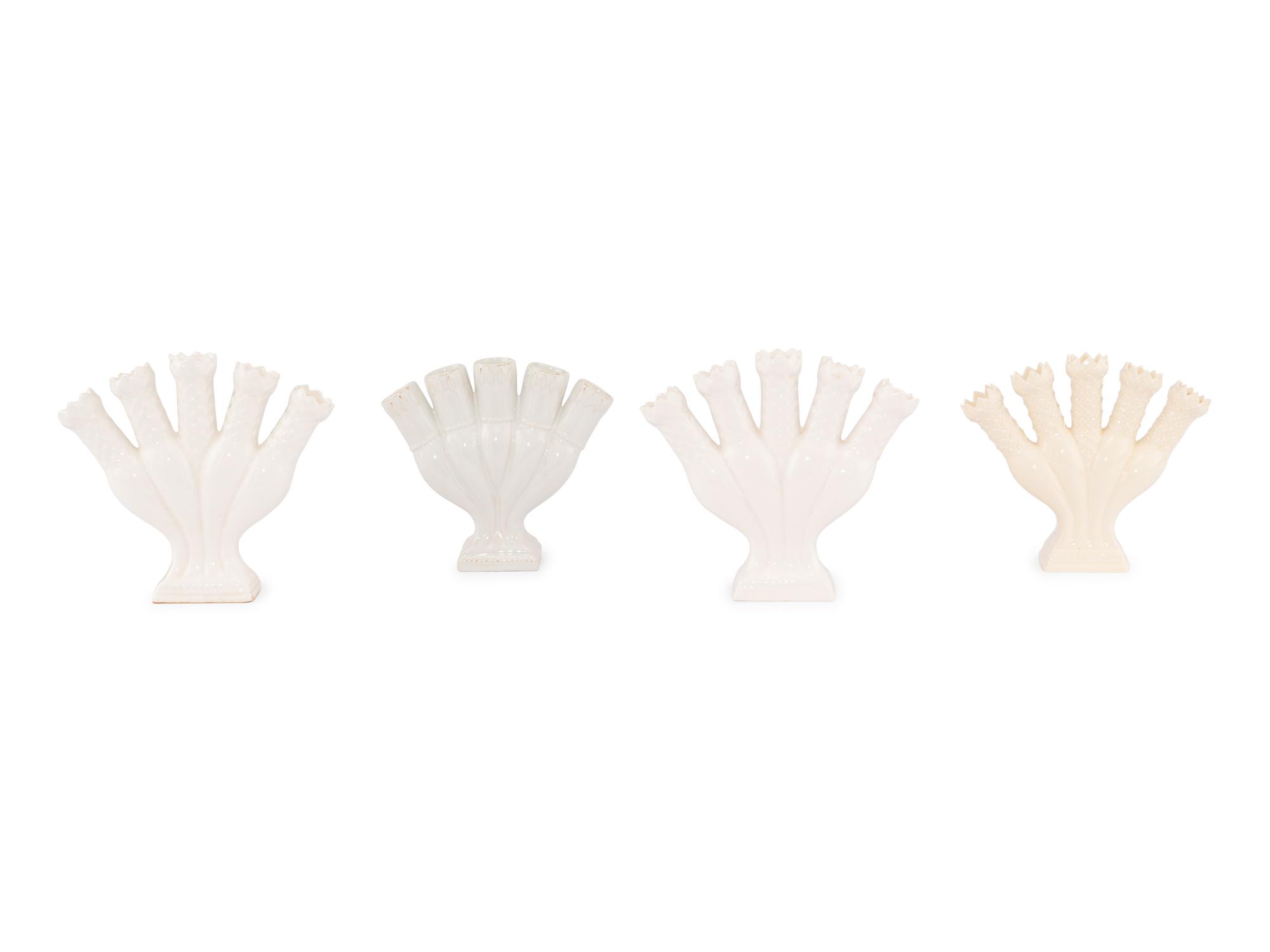 Four White Glazed Ceramic Tulip Vases