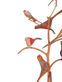 Five Carved and Painted Wood Folk Art Bird Trees
