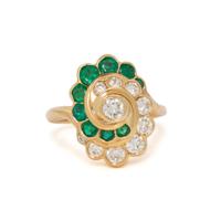 YELLOW GOLD, EMERALD, AND DIAMOND RING