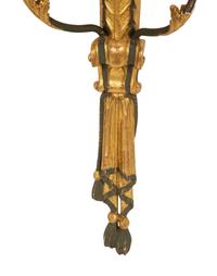 A Pair of Painted and Parcel Gilt Carved Wood Sconces