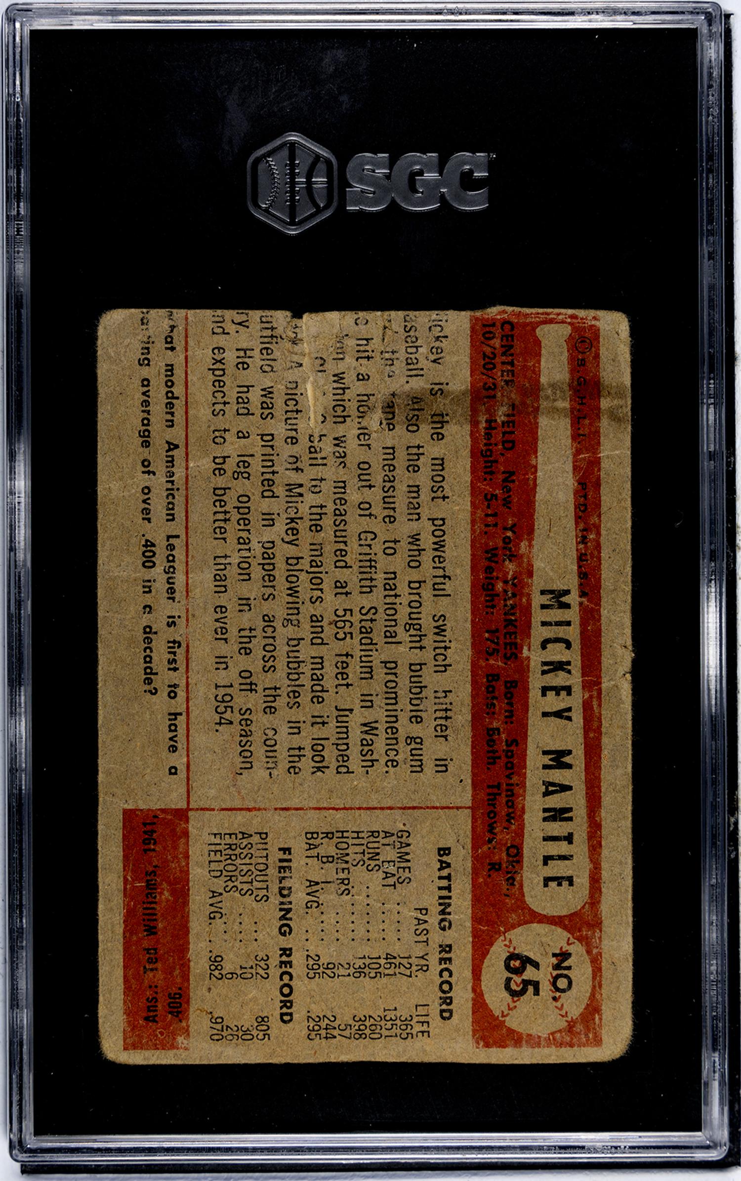 A 1954 Bowman Mickey Mantle Baseball Card (SGC Authentic - Altered)