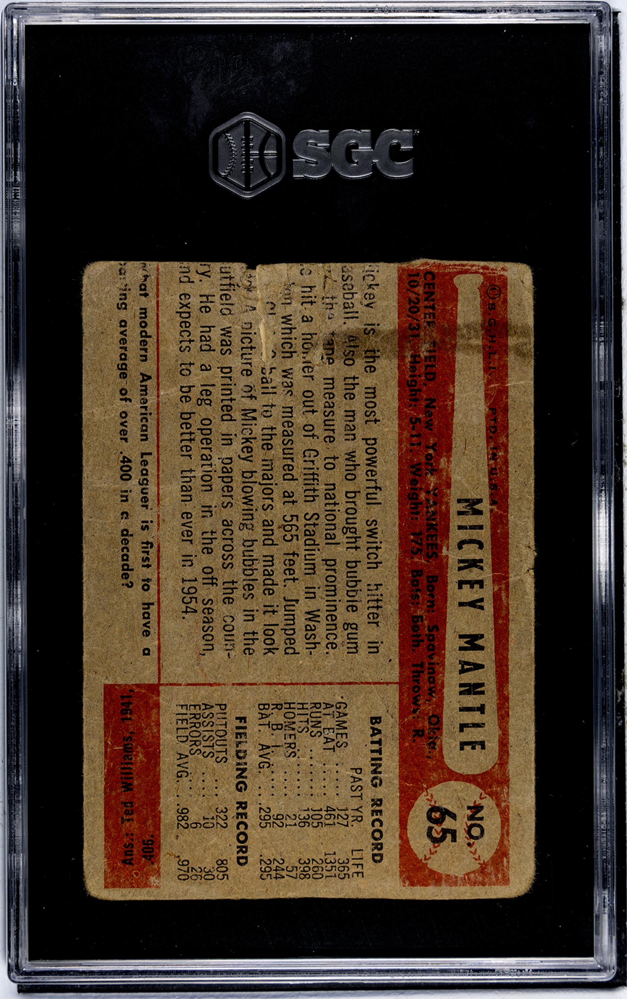 A 1954 Bowman Mickey Mantle Baseball Card (SGC Authentic - Altered)