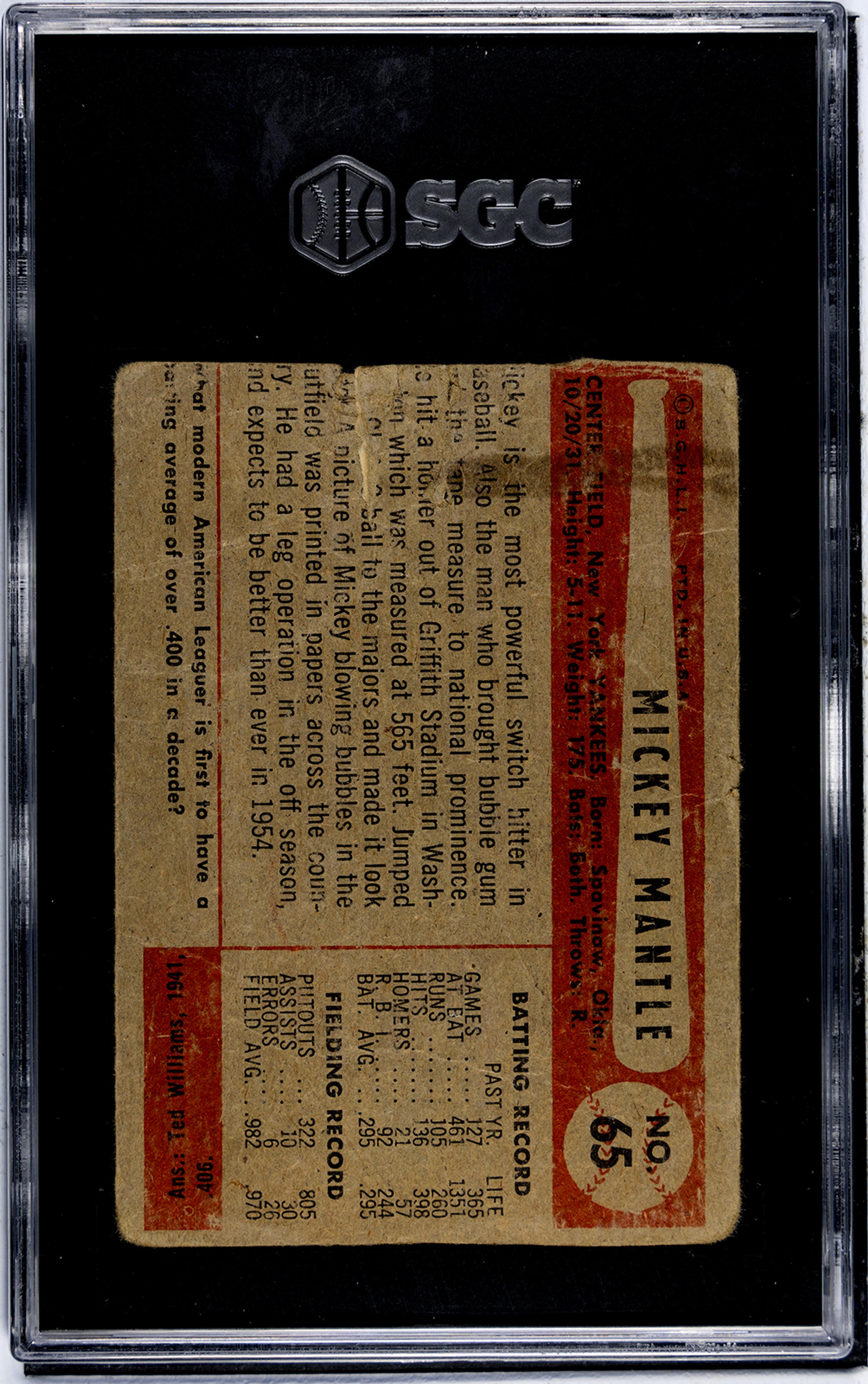 A 1954 Bowman Mickey Mantle Baseball Card (SGC Authentic - Altered)