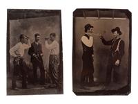[EARLY PHOTOGRAPHY - TINTYPE]. A group of 4 tintype portraits of civilians with weapons, including: