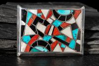 C.G. Wallace Era Zuni Silver and Channel Inlay Belt Buckle