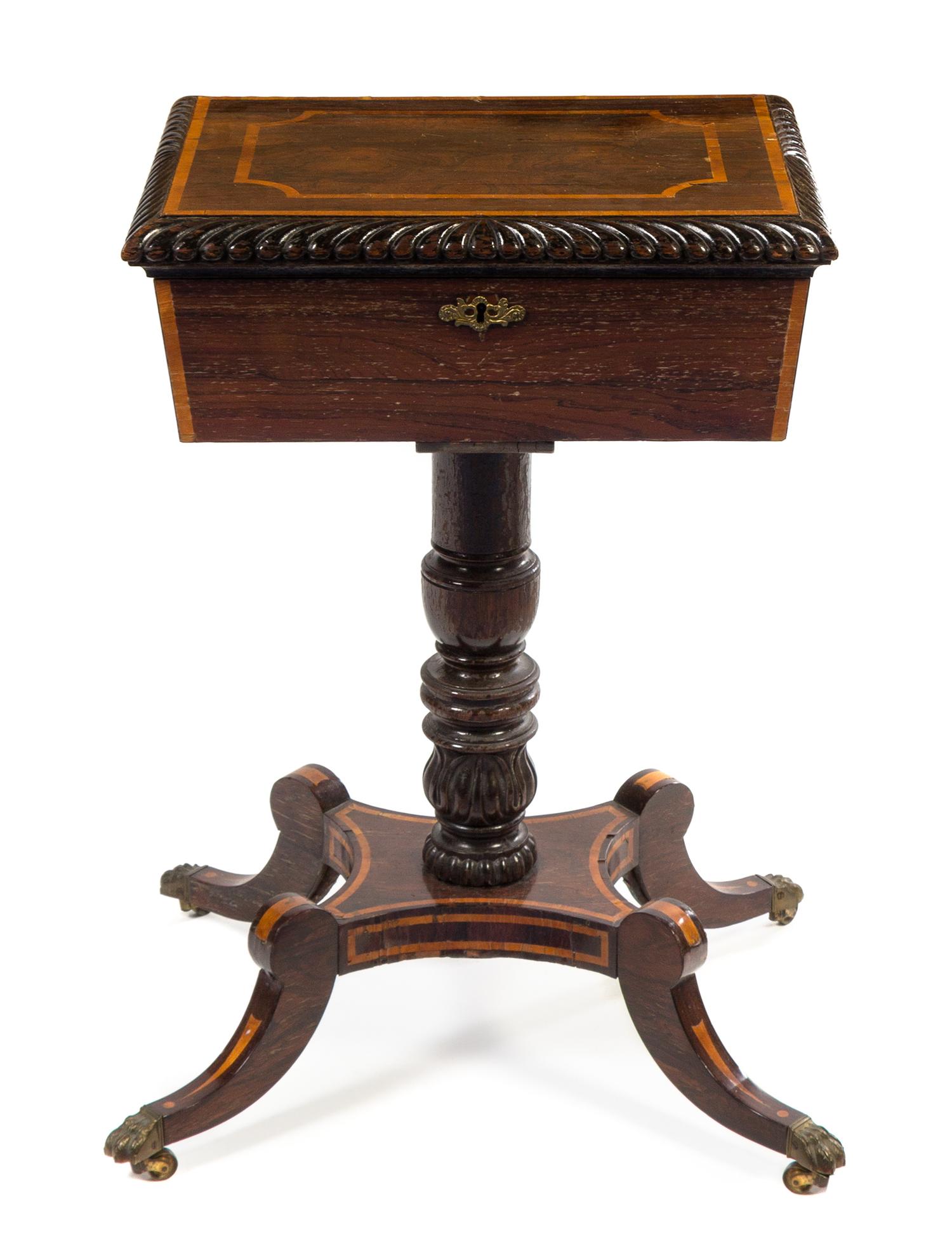 A Regency Rosewood Tea Poy Height 29 1/2 x width 19 1/2 x depth 15 1/4 inches. — FIRST HALF 19TH CENTURY