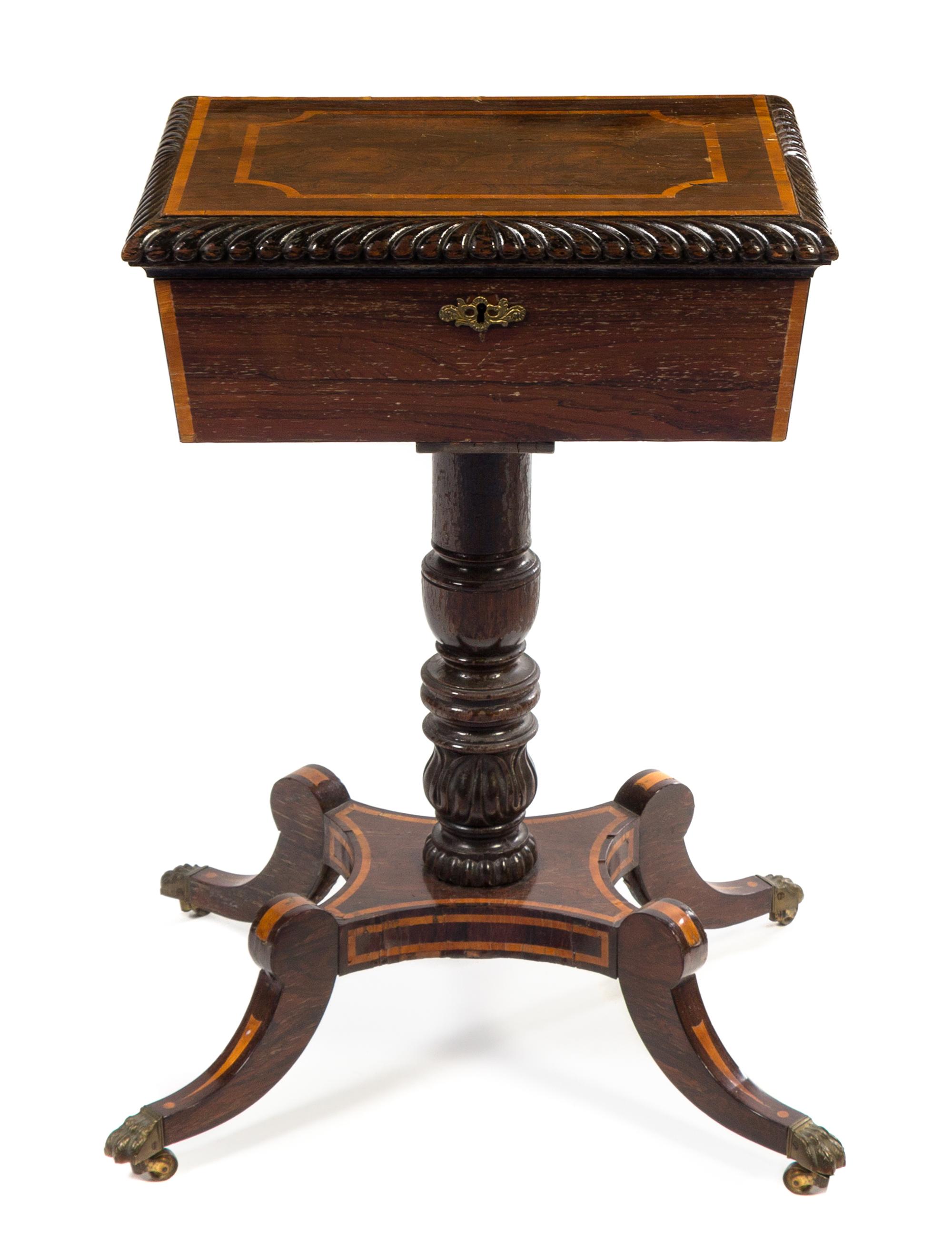 A Regency Rosewood Tea Poy Height 29 1/2 x width 19 1/2 x depth 15 1/4 inches. — FIRST HALF 19TH CENTURY