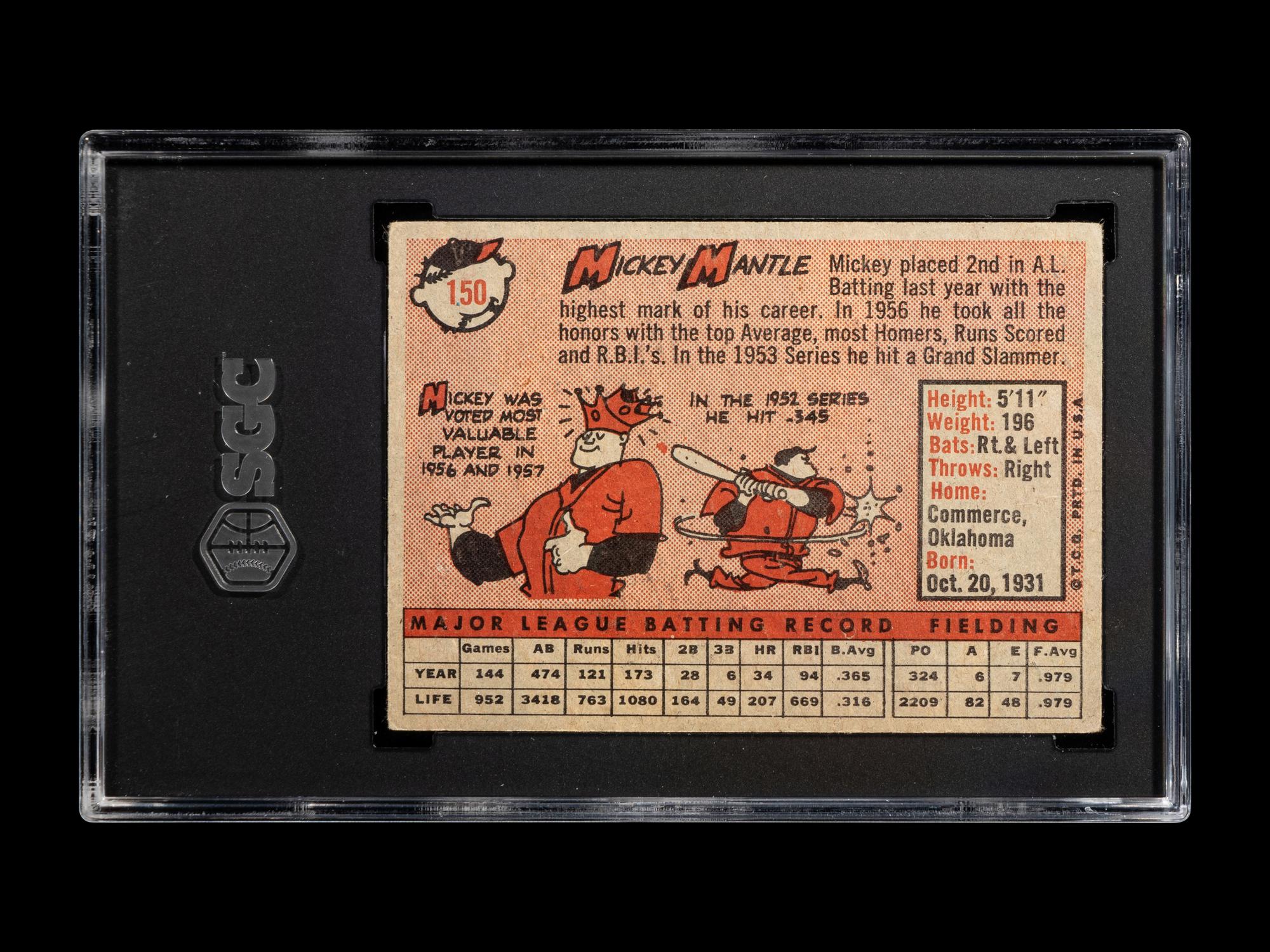A 1958 Topps Mickey Mantle Baseball Card No. 150 (SGC 4 VG/EX)