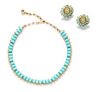 A Trifari Goldtone Aqua Beaded Demi Parure,