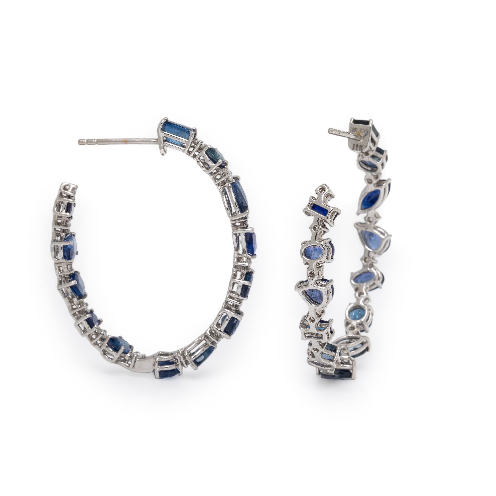RIU, Sapphire, Diamond, and White Gold Inside Out Oval Hoop Earrings