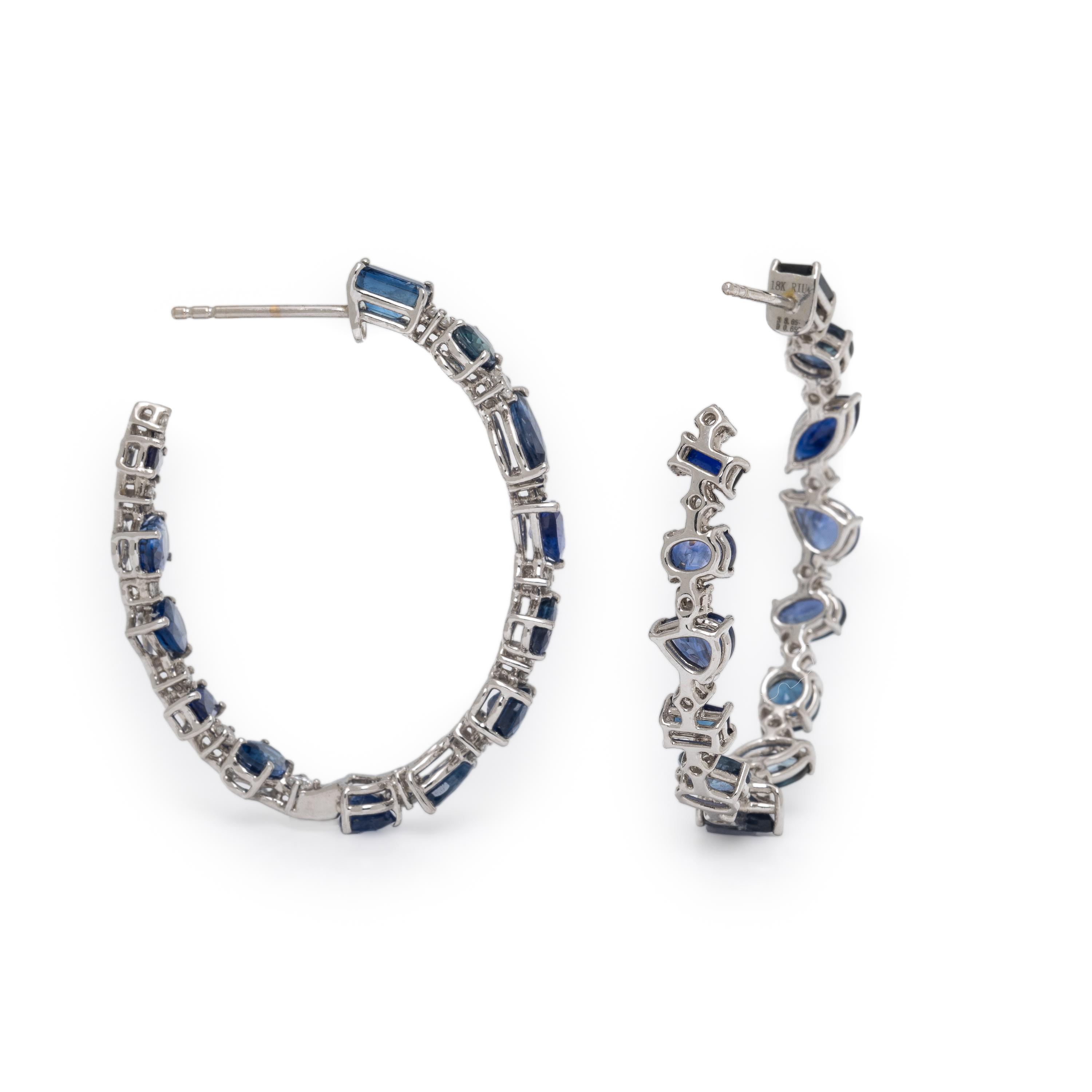 RIU, Sapphire, Diamond, and White Gold Inside Out Oval Hoop Earrings