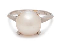 A Platinum and Cultured Pearl Ring,