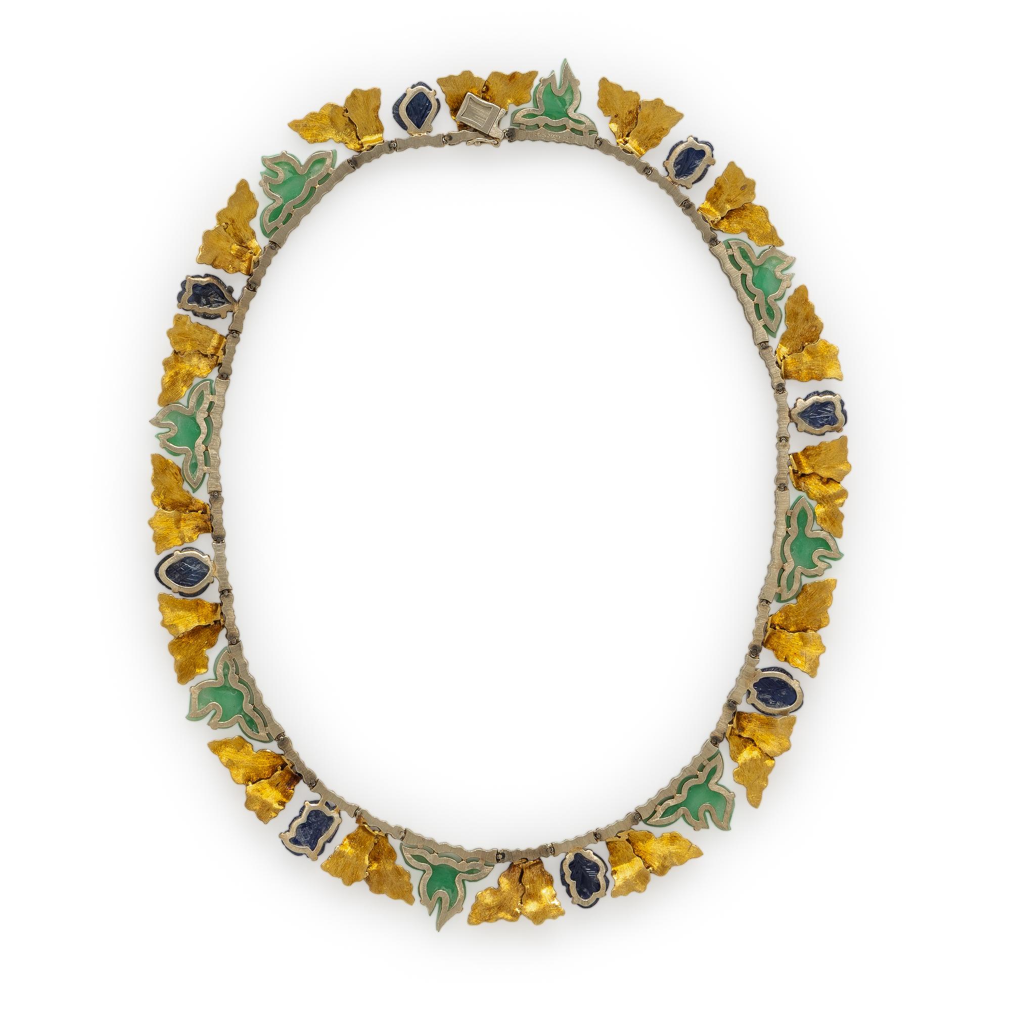 Buccellati, Yellow Gold, Carved Jade, and Carved Sapphire Necklace