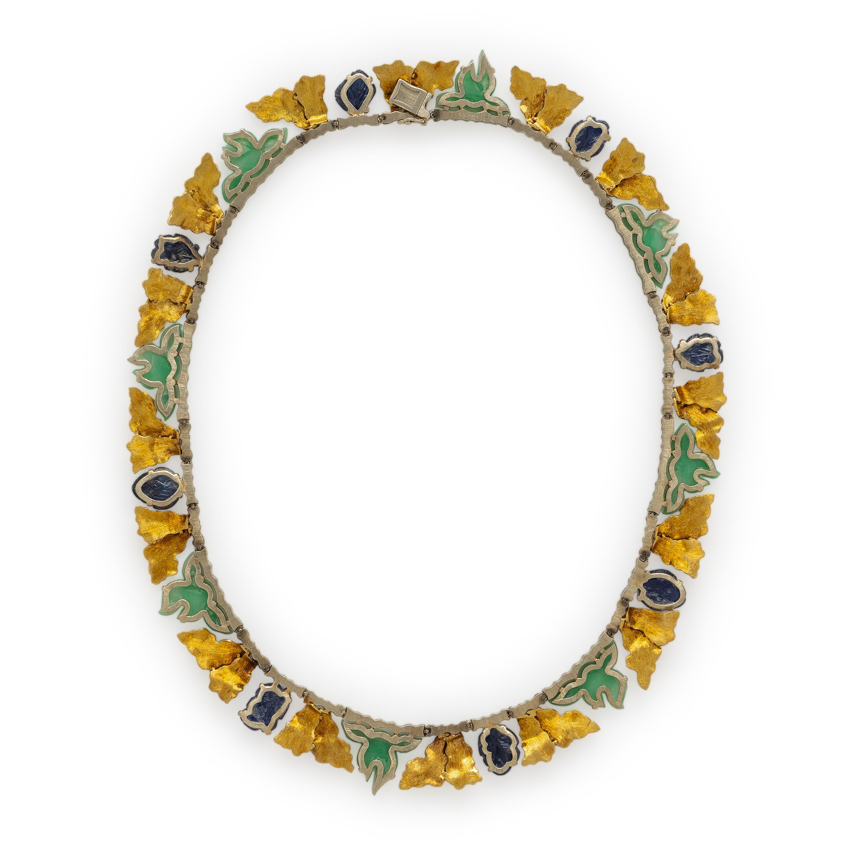 Buccellati, Yellow Gold, Carved Jade, and Carved Sapphire Necklace