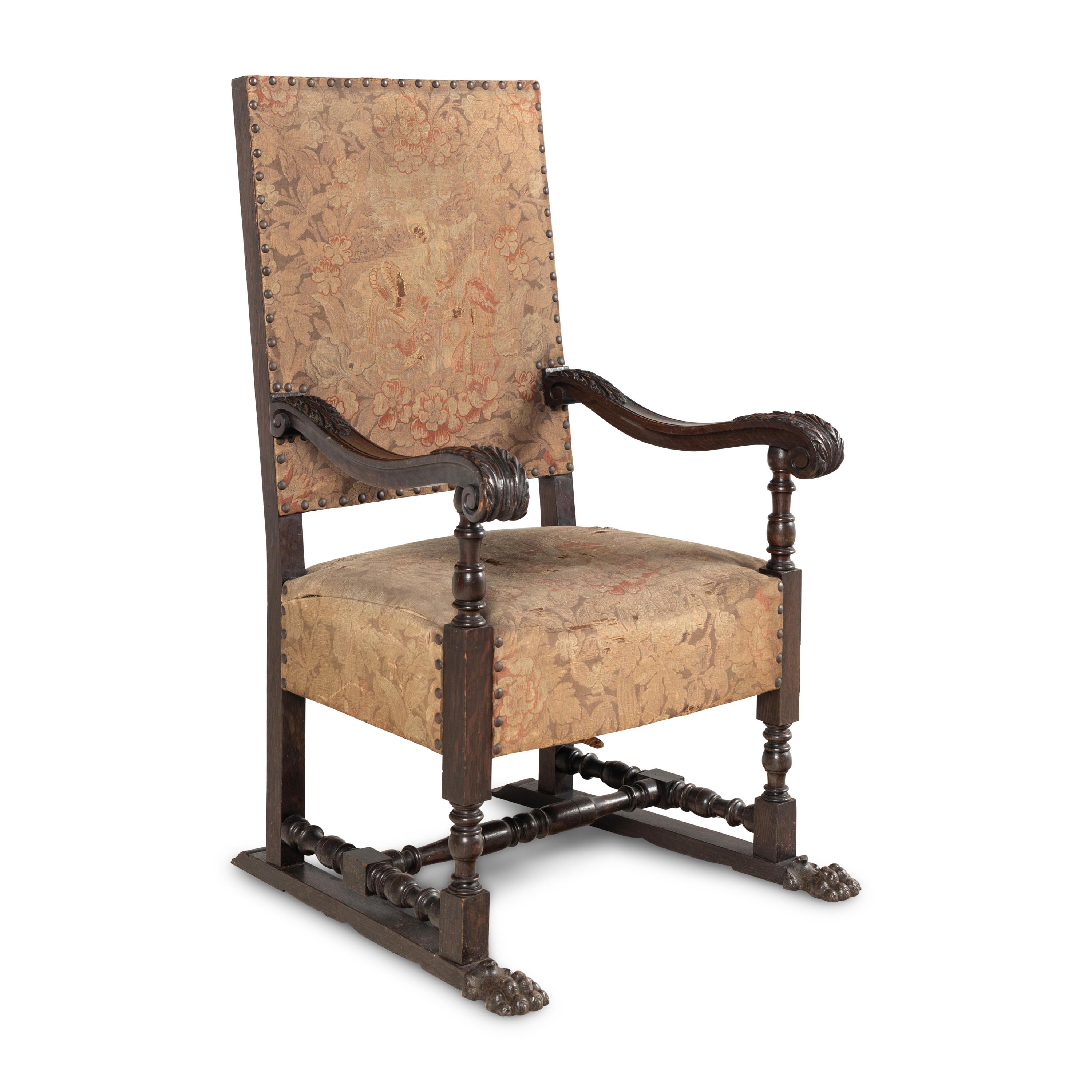 A Henri II Style Carved Walnut Armchair