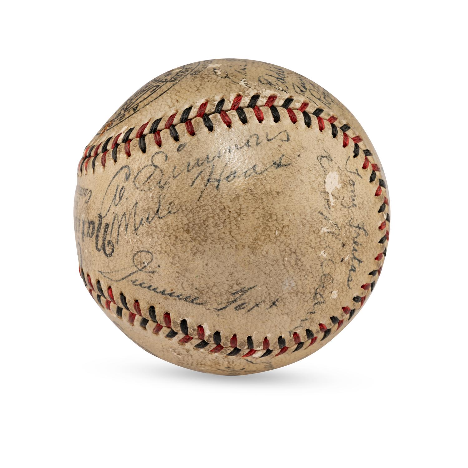 A 1932 Philadelphia Athletics Team Signed Autograph Baseball Featuring Jimmie Foxx, Eddie Collins, Connie Mack, Lefty Grove and Al Simmons (JSA Letter of Authenticity)