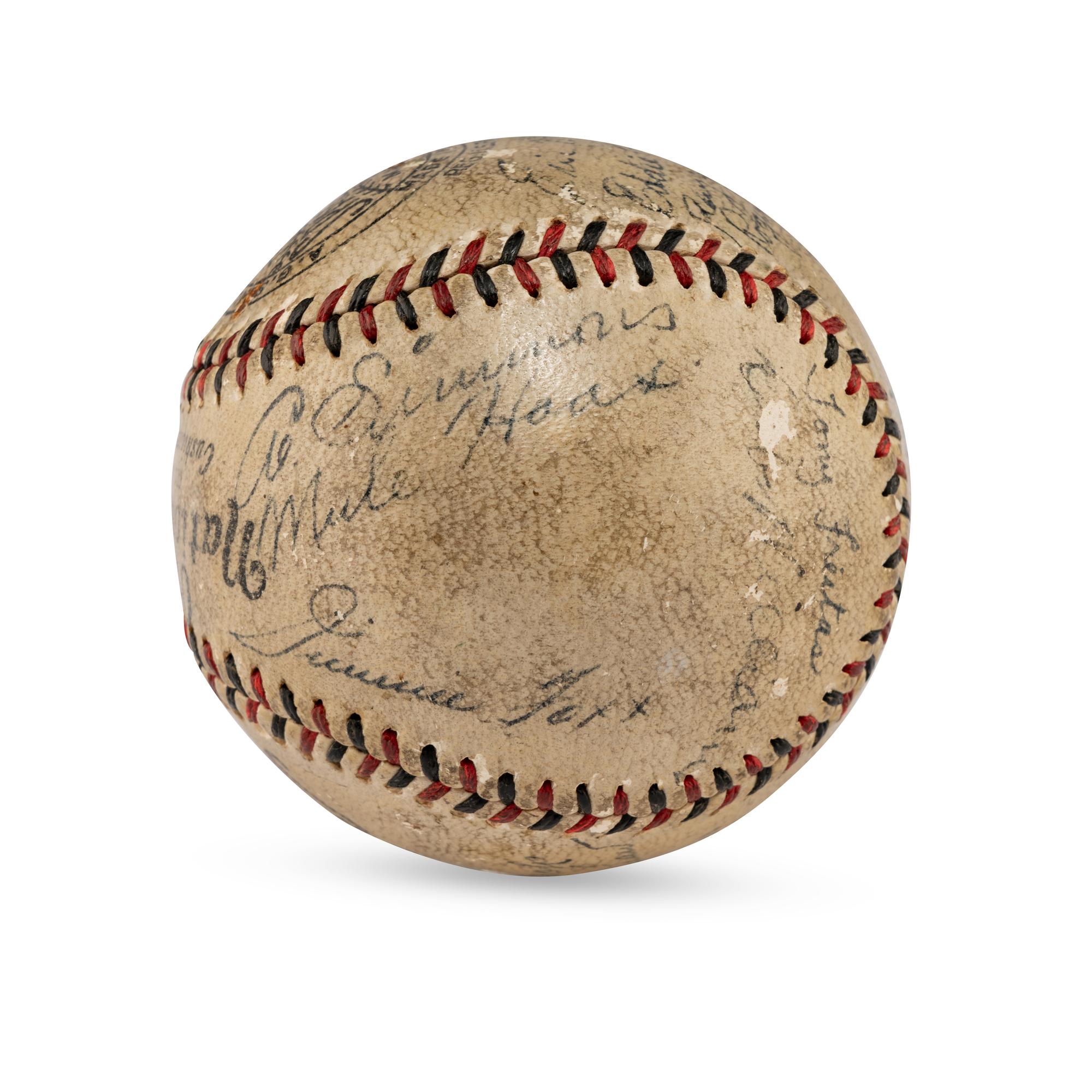 A 1932 Philadelphia Athletics Team Signed Autograph Baseball Featuring Jimmie Foxx, Eddie Collins, Connie Mack, Lefty Grove and Al Simmons (JSA Letter of Authenticity)
