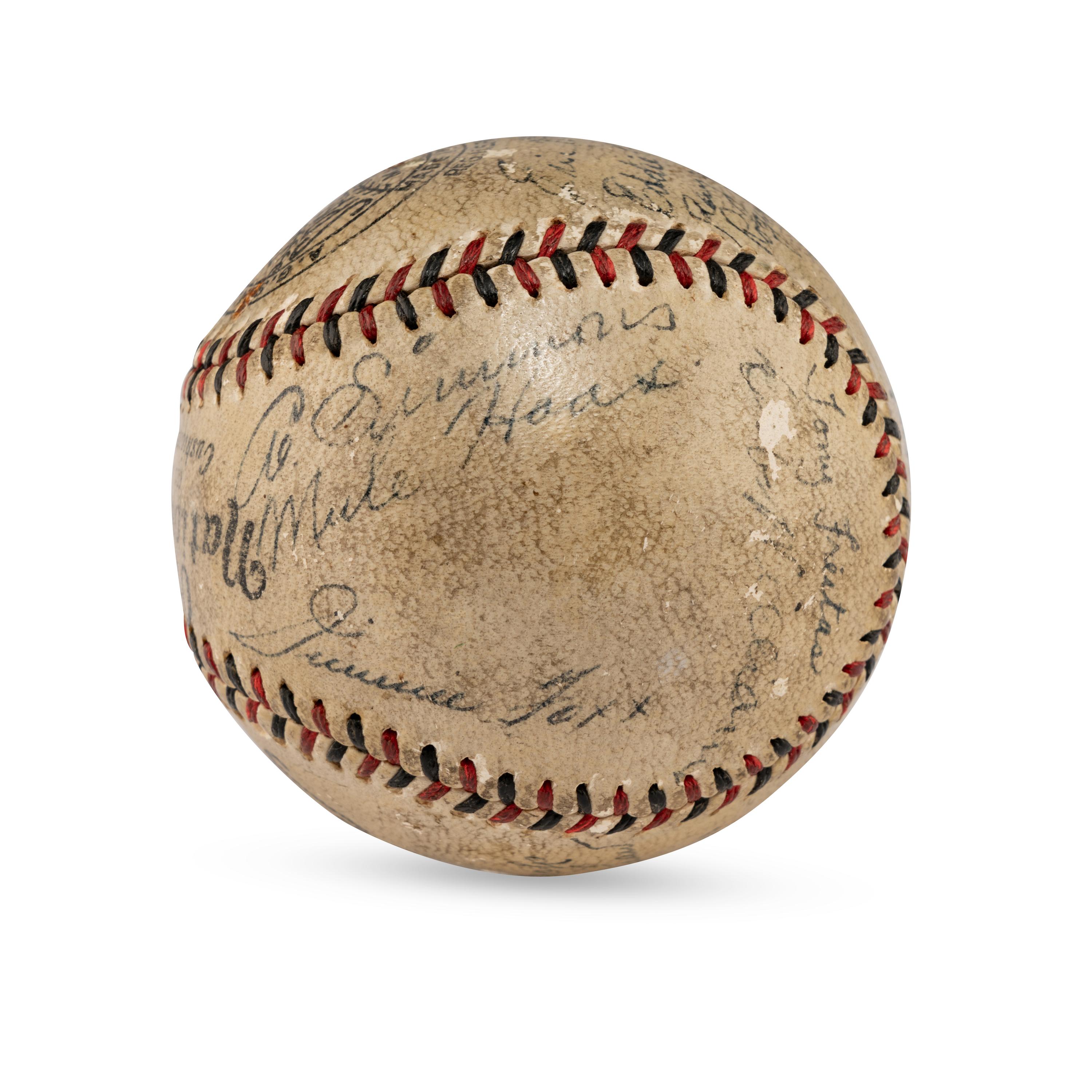 A 1932 Philadelphia Athletics Team Signed Autograph Baseball Featuring Jimmie Foxx, Eddie Collins, Connie Mack, Lefty Grove and Al Simmons (JSA Letter of Authenticity)