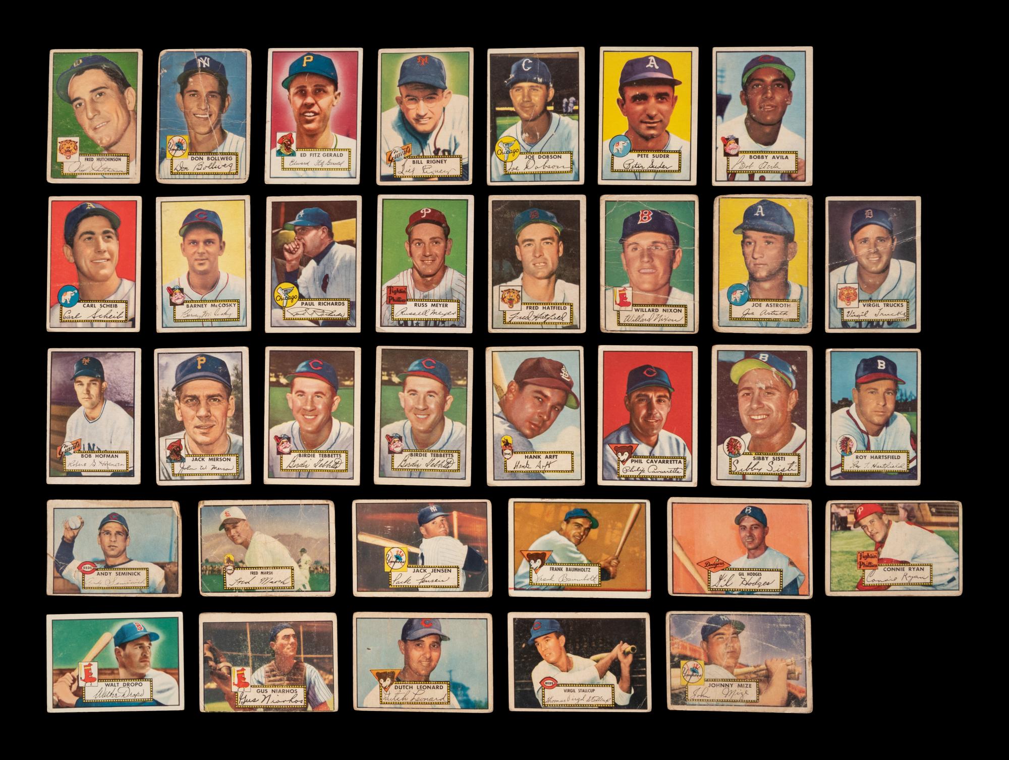A Group of 89 Assorted 1952 Topps Baseball Cards Including Hall of Famers