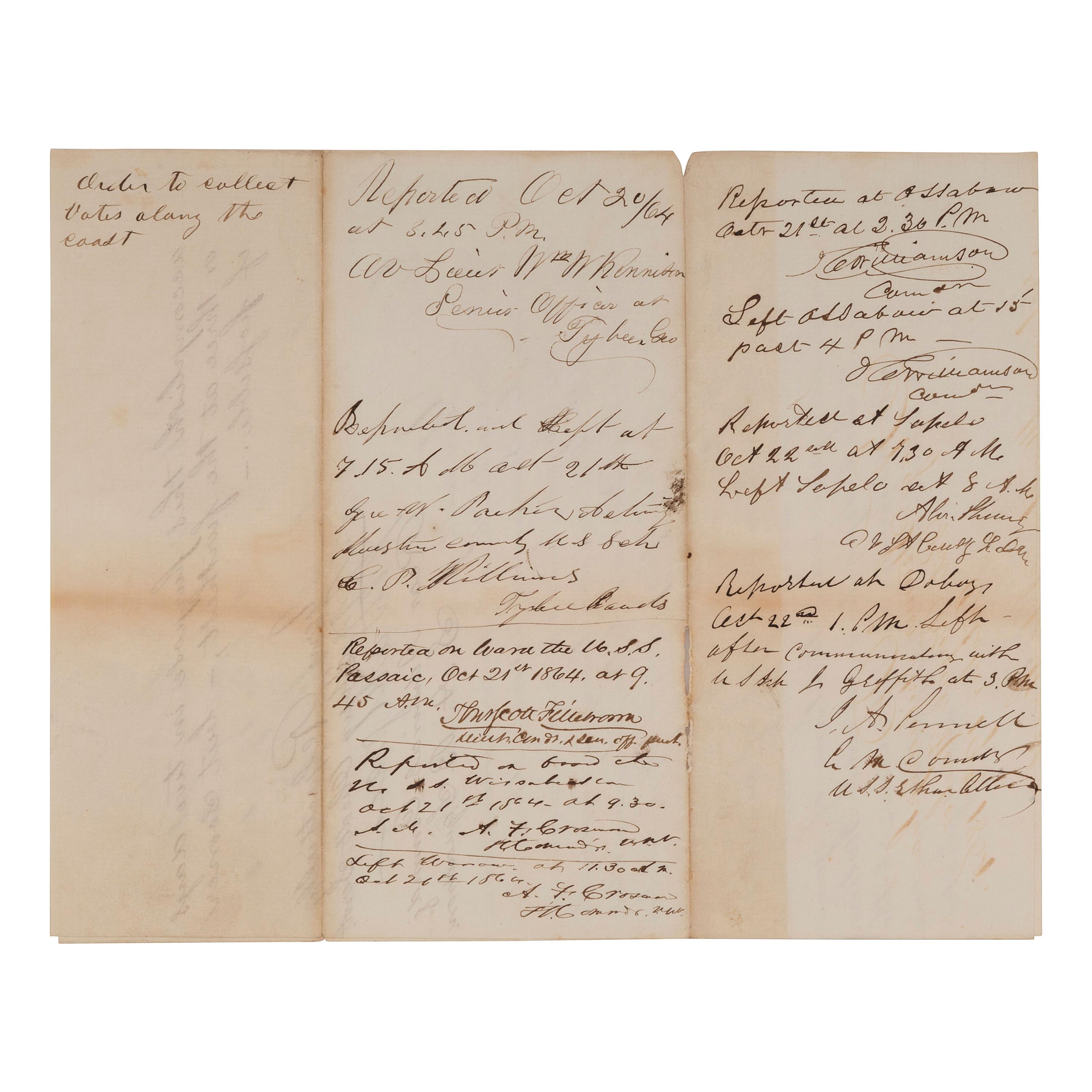 [CIVIL WAR] - [1864 ELECTION]. A group of 3 documents related to the Atlantic Squadron and voting in the 1864 Presidential election, comprising: