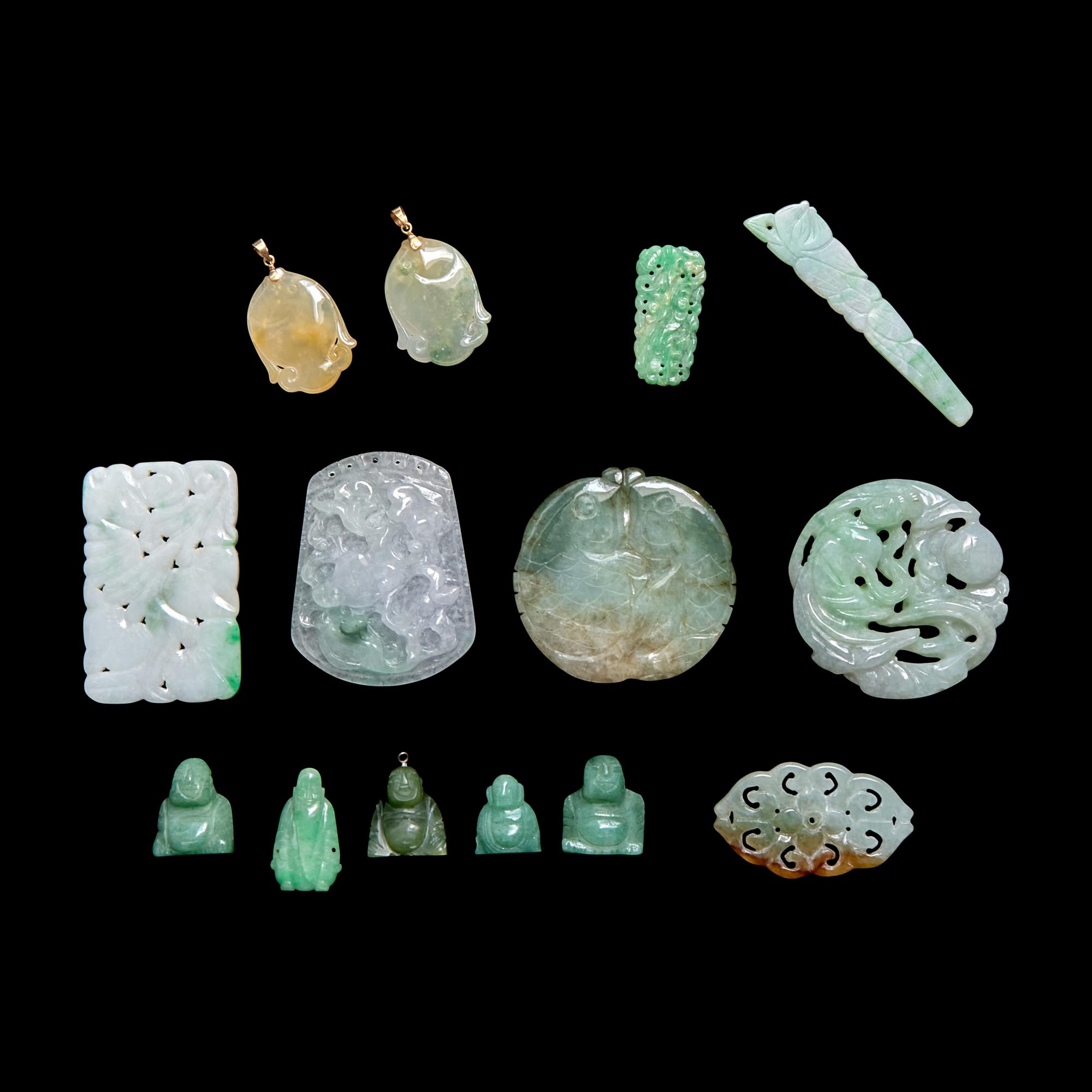 Fourteen Chinese Jadeite and Jade Pendants