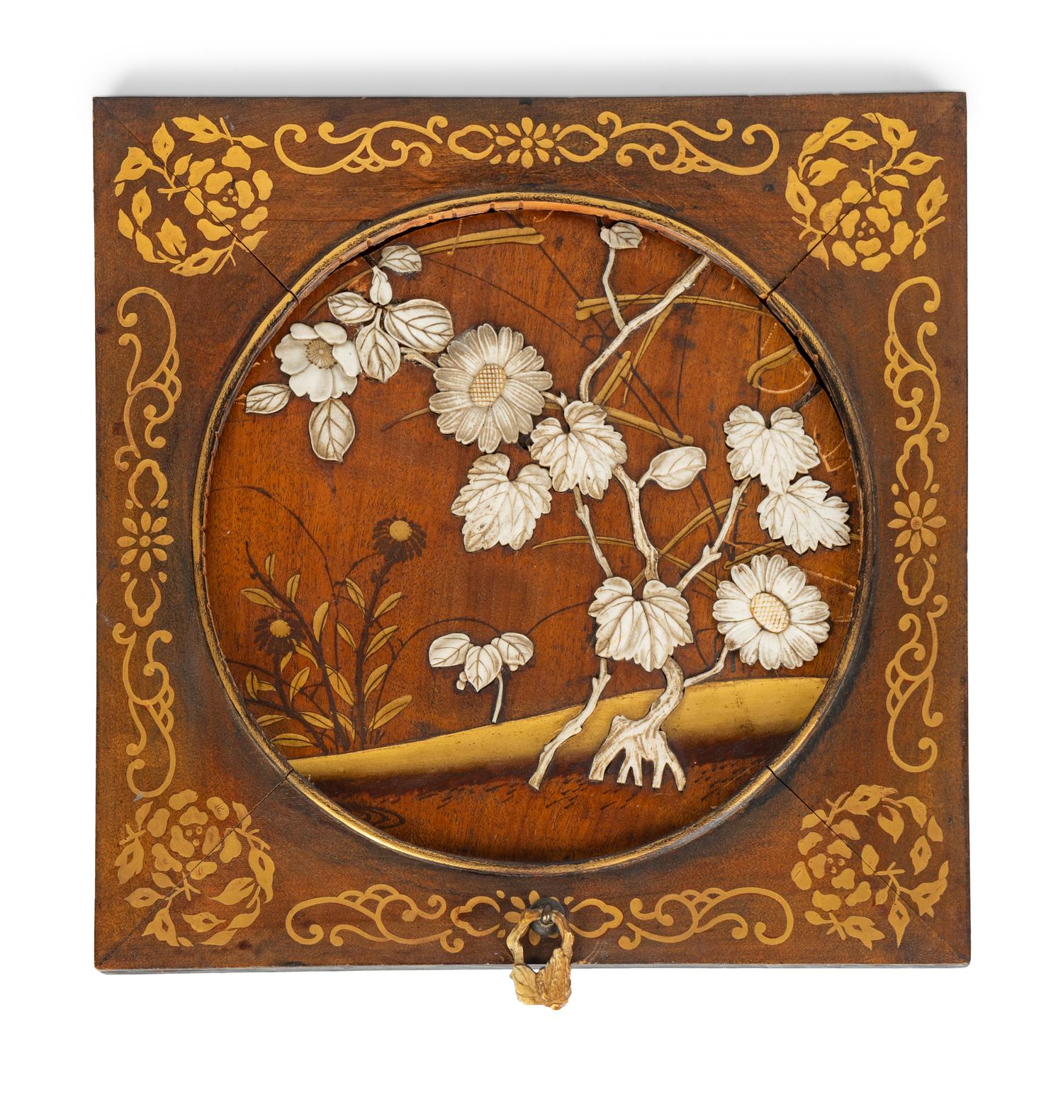 A Japanese Mother-of-Pearl and Bone Inlaid and Gilt Lacquered Wood Panel — 19TH/20TH CENTURY