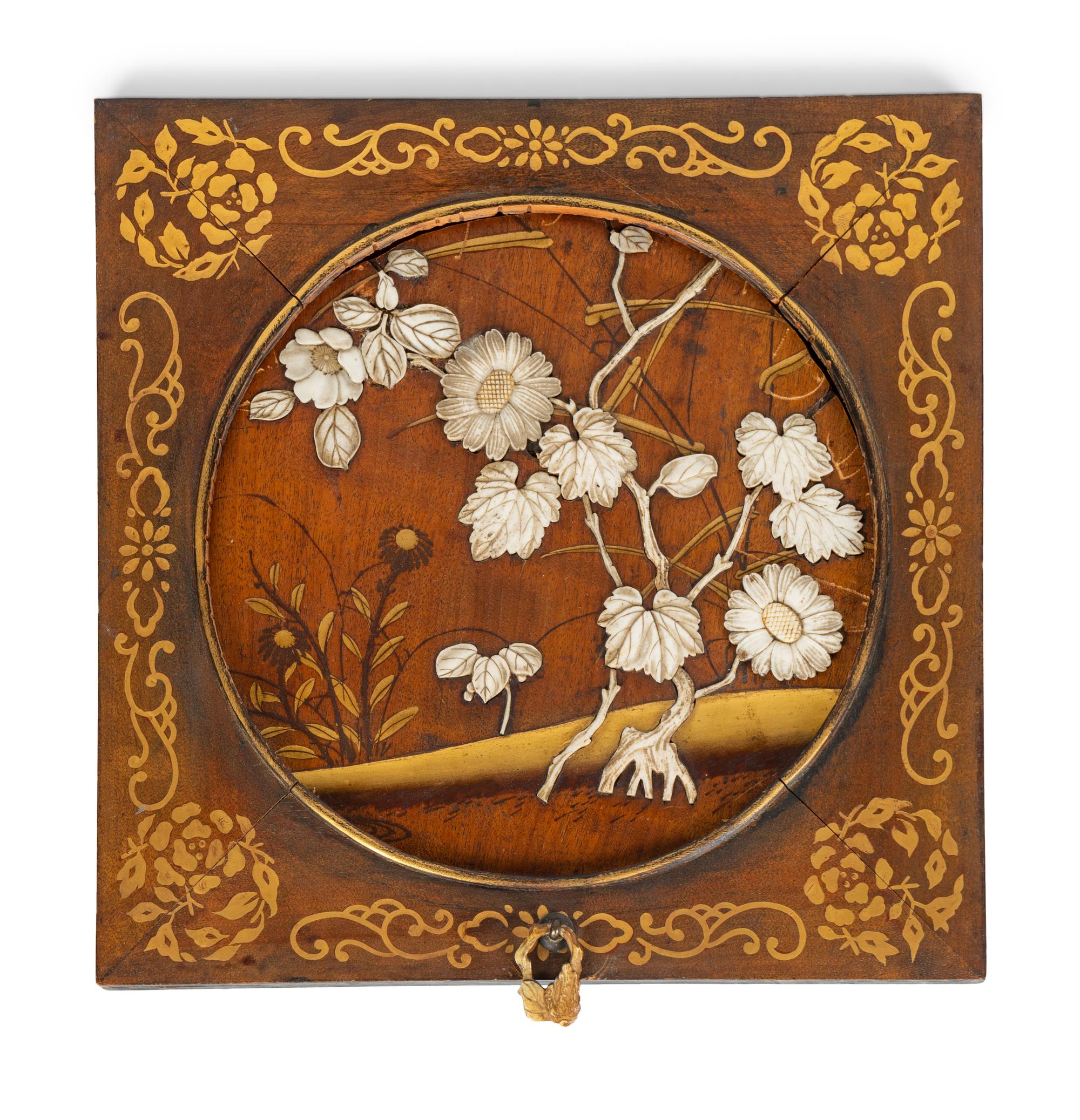A Japanese Mother-of-Pearl and Bone Inlaid and Gilt Lacquered Wood Panel — 19TH/20TH CENTURY