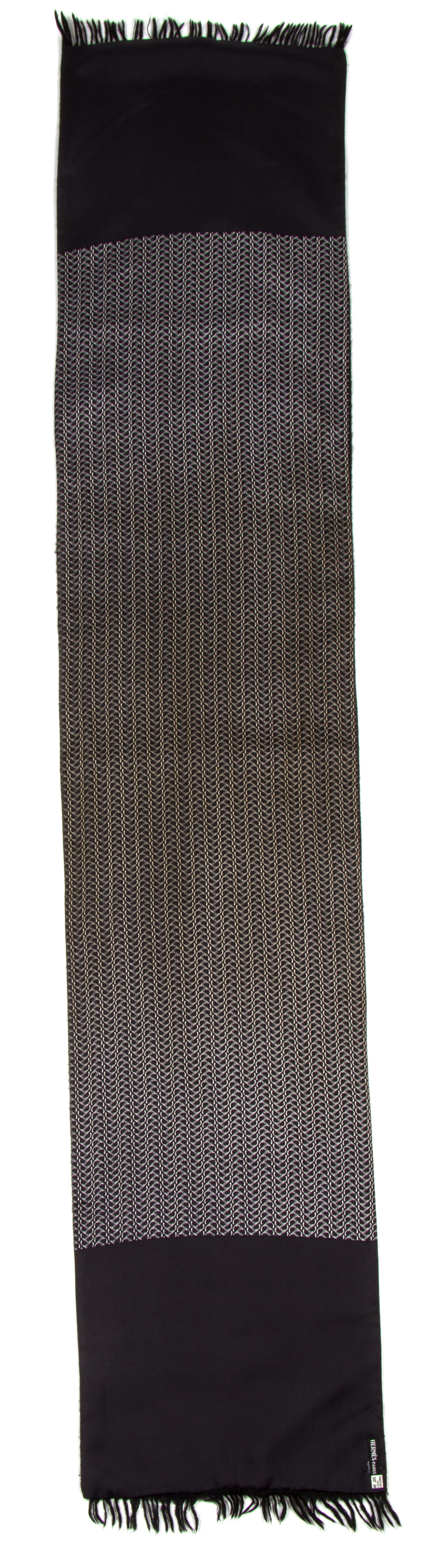 An Hermes Black Silk and Cashmere Muffler, 54" x 11".