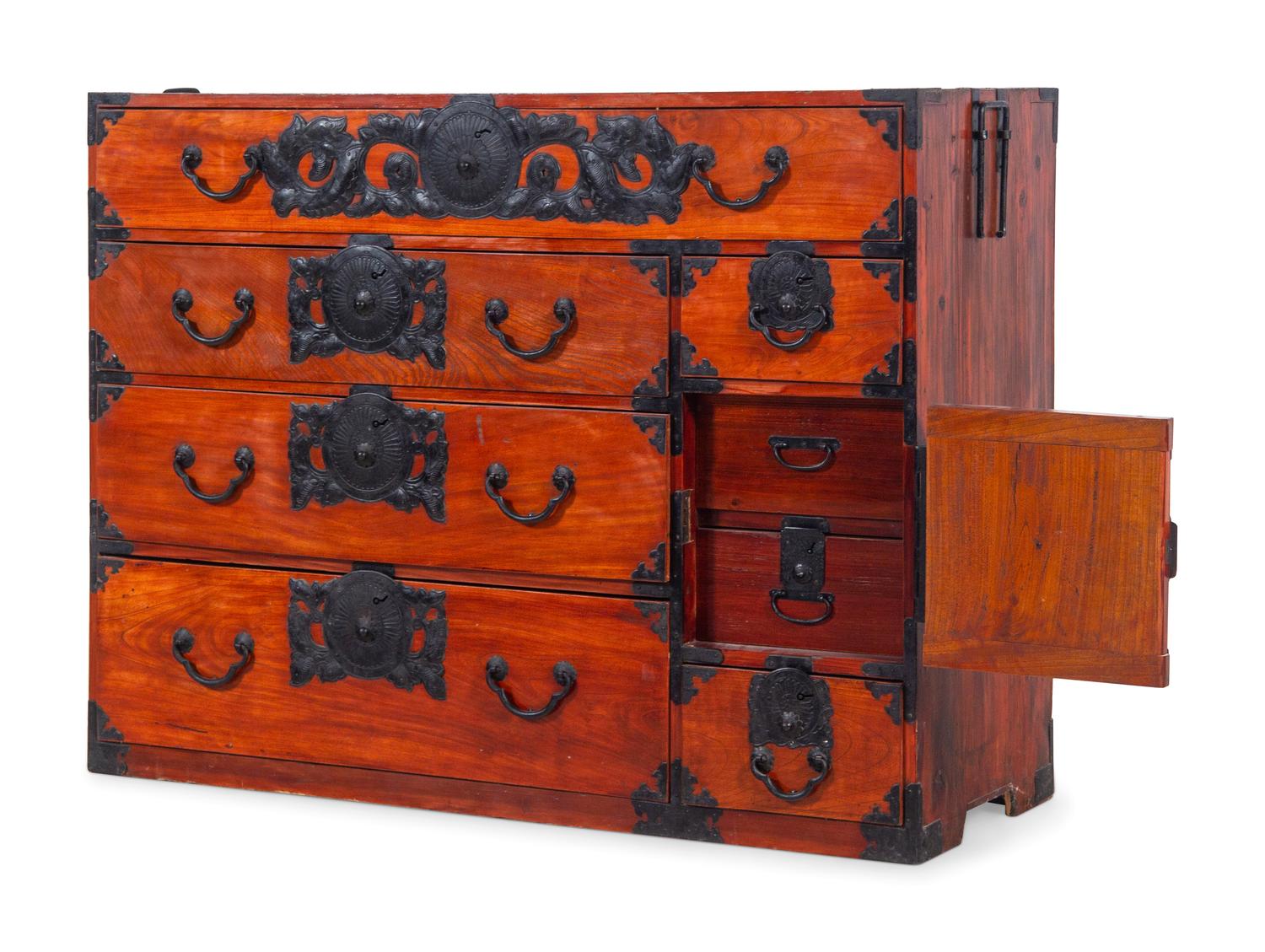 A Japanese Metal Mounted Elm Sendai Chest