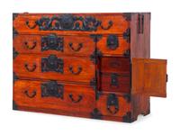 A Japanese Metal Mounted Elm Sendai Chest